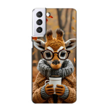 Печатный чехол «Зверята с кофе» для Samsung Galaxy S21 – Жираф с кофе
