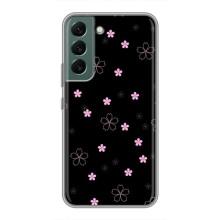 Чехол с розовым рисунком для Samsung Galaxy S22 Plus (Розовые цветы на черном)