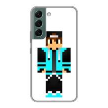 Чехлы для Samsung Galaxy S22 Plus (Персонажи Майн Крафт) (Мальчик в голубом)