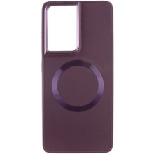 TPU чехол Bonbon Metal Style with MagSafe для Samsung Galaxy S22 Ultra – Бордовый