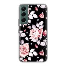 Чехлы с Цветами для Samsung Galaxy S22 (VPrint) (Цветочки на черном)