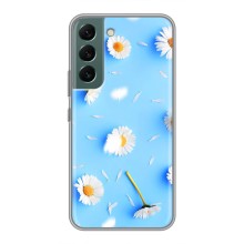 Чохол з Квітами для Samsung Galaxy S22 (ромашки на блакитному)