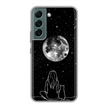 Чехол с рисунком кот на Samsung Galaxy S22 (Девушка с котом)