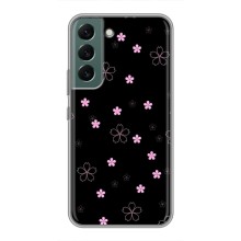 Чехол с розовым рисунком для Samsung Galaxy S22 (Розовые цветы на черном)