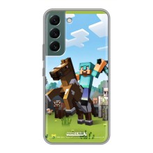 Чехлы для Samsung Galaxy S22 (Персонажи Майн Крафт) – На коне