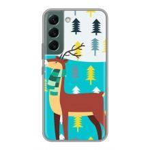 Силиконовый бампер с картинкой животных для Samsung Galaxy S22 (Олень с шарфом)