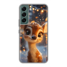 Яркий чехол для Samsung Galaxy S22 с Зимними Оленятами – Оленёнок среди гирлянд