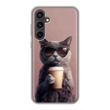 Чехол с принтом стильные животные для Самсунг С23 ФЕ (Кот с кофе)