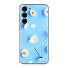 Чехол с Цветами для Samsung Galaxy S23 Plus (ромашки на голубом)