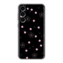 Чехол с розовым рисунком для Samsung Galaxy S23 Plus (Розовые цветы на черном)
