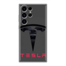 Силиконовый бампер с картинкой машины на Samsung Galaxy S23 Ultra (Logo TESLA)