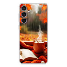 Чехол с уникальным дизайном «Осень с кофе» для Samsung Galaxy S24 FE – Кофе и дождь