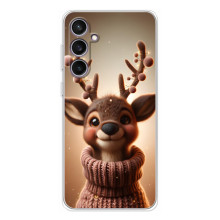 Яркий чехол для Samsung Galaxy S24 FE с Зимними Оленятами – Олень в свитере