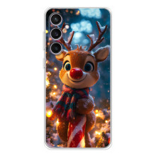 Яркий чехол для Samsung Galaxy S24 FE с Зимними Оленятами – Олень в шарфе