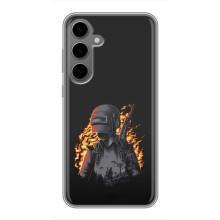 Силиконовый чехол с картинкой "Герой Pubg" на Samsung Galaxy S24 Plus – В огне