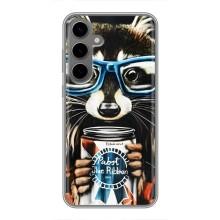 Силіконовий Чохол з Энотами  на Samsung Galaxy S24 Plus – Єнот в окулярах