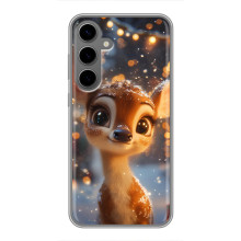 Яркий чехол для Samsung Galaxy S24 Plus с Зимними Оленятами – Оленёнок среди гирлянд