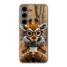 Печатный чехол «Зверята с кофе» для Samsung Galaxy S24 Plus – Жираф с кофе