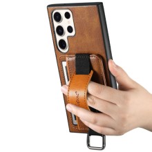 Кожаный чехол Wallet case and straps для Samsung Galaxy S24 Ultra – Коричневый