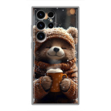 Печатный чехол «Зверята с кофе» для Samsung Galaxy S24 Ultra – Мишка с кофе