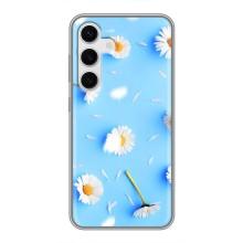 Чехол с Цветами для Samsung Galaxy S24 (ромашки на голубом)