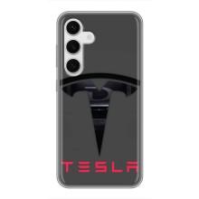 Силиконовый бампер с картинкой машины на Samsung Galaxy S24 (Logo TESLA)