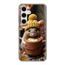 Печатный чехол «Зверята с кофе» для Samsung Galaxy S24 – Медведь с кофе