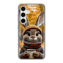 Печатный чехол «Зверята с кофе» для Samsung Galaxy S24 – Зайчик с кофе