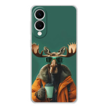Чехол с принтом стильные животные для Самсунг Галакси С25 Эдж (Лось с кофе)