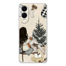 Рождественские, Праздничные Чехлы для Самсунг Галакси С25 Эдж (Девушка с елкой)