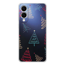 Зимние Чехлы для Самсунг Галакси С25 Эдж - прозрачный фон (Рождественские елки)