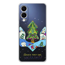 Зимние Чехлы для Самсунг Галакси С25 Эдж - прозрачный фон (Рождественский герб)