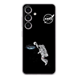 Силиконовый бампер с принтом "Наса" на Samsung Galaxy S25 FE – Космонавт баскетболист