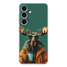 Чехол с принтом стильные животные для Самсунг Гэлакси С25 ФЕ (Лось с кофе)
