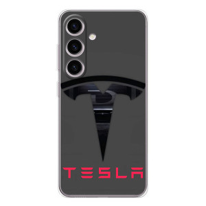 Силиконовый бампер с картинкой машины на Samsung Galaxy S25 FE – Logo TESLA