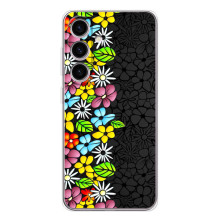 Силиконовый бампер с принтом (цветочки) на Самсунг Гэлакси С25 ФЕ (Яркие цветы на черном)