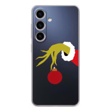 Зимние Чехлы для Самсунг Гэлакси С25 ФЕ - прозрачный фон (Гринч с игрушкой)