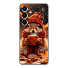 Печатный чехол «Зверята с кофе» для Samsung Galaxy S25 FE – Белка с кофе