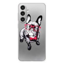 Чехол (ТПУ) Милые собачки для Samsung Galaxy S25 Plus (Бульдог в очках)