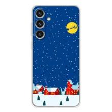 Силиконовый бампер на рождество для Samsung Galaxy S25 Plus (Город в снегу)