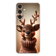 Яркий чехол для Samsung Galaxy S25 Plus с Зимними Оленятами – Олень в свитере