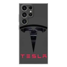 Силиконовый бампер с картинкой машины на Samsung Galaxy S25 Ultra (Logo TESLA)