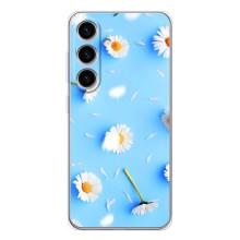 Чехол с Цветами для Samsung Galaxy S25 (ромашки на голубом)