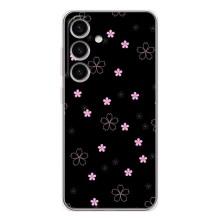 Чехол с розовым рисунком для Samsung Galaxy S25 – Розовые цветы на черном