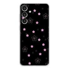 Чехол с розовым рисунком для Samsung Galaxy S26 Plus (Розовые цветы на черном)