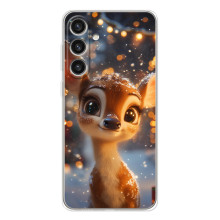 Яркий чехол для Samsung Galaxy S26 Plus с Зимними Оленятами – Оленёнок среди гирлянд