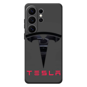 Силиконовый бампер с картинкой машины на Samsung Galaxy S26 Ultra (Logo TESLA)