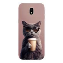 Чохол з принтом стильні тварини для Самсунг J7 2017, J7 европейська версія – Кіт з кавою