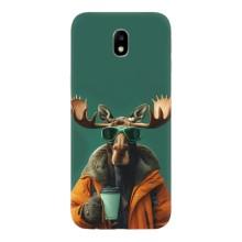 Чохол з принтом стильні тварини для Самсунг J7 2017, J7 европейська версія – Лось з кавою
