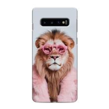 Чехол с принтом стильные животные для Самсунг С10 Плюс – Лев в очках